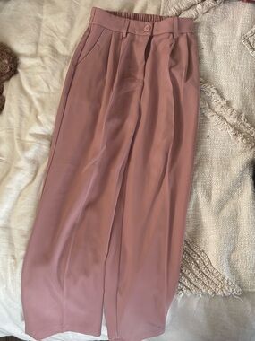 Mauve Satin-Look High-Waist Trousers